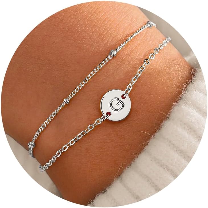 MONOZO Gold Bracelets for Women Girls Jewelry Gifts - Dainty 18K Gold Plated Disc Monogram Letter A-Z Initial Bracelets for Women Trendy Personalized Letter Bracelet Birthday Valentine Gifts for Her - Image 1
